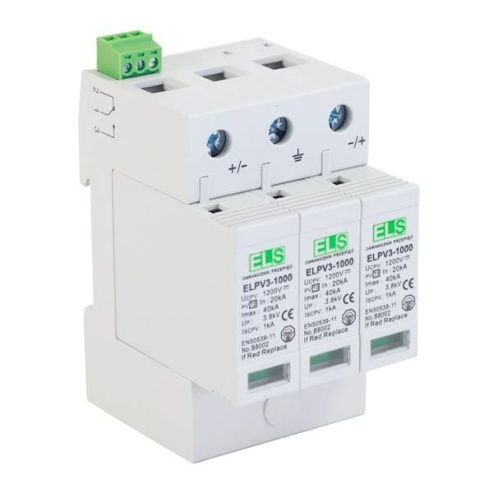 DC typ 2 (C) 3P 20/40kA 1000/1200V ochronnik ogranicznik przeciwprzepięciowy