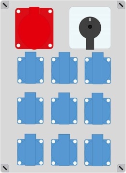 Rozdzielnica ELO 32/4 + 9x230V*9x10A + wyłącznik 0-1 IP44