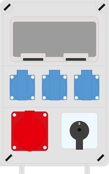 Rozdzielnica PRYMA 9D 16/4 + 3x230V + wyłącznik 0-1 IP44